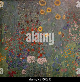 Dipinto di Gustav Klimt intitolato Cottage Garden with Sunflowers all'Ober Belvedere di Vienna Foto Stock