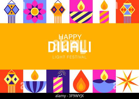 Banner festoso del Festival delle Luci Diwali con illustrazione vettoriale di riquadro di testo arancione Illustrazione Vettoriale