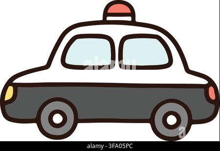 Illustrazione semplice e carina di un'auto della polizia giapponese a contorno Illustrazione Vettoriale
