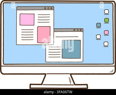 Grafico di un computer desktop carino disegnato a mano Illustrazione Vettoriale
