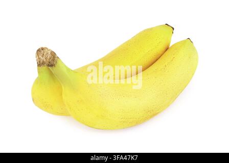 Due banane gialle fresche e mature su sfondo bianco Foto Stock