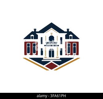 Villetta di lusso Architettura classica di villa Logo di edificio immobiliare Illustrazione Vettoriale