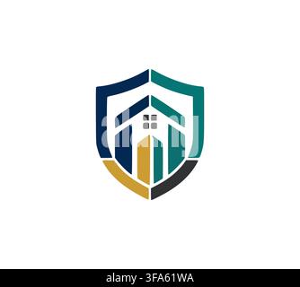 Logo vettoriale dell'agenzia immobiliare Real Estate Shield Security per la protezione degli edifici Illustrazione Vettoriale