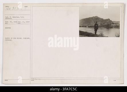Sergente S. McAuley, Signal Corps, fotografato il 26 febbraio 1919 durante l'operazione Watch on the Rhine a Coblenza, Germania, dopo la Prima Guerra Mondiale. Foto Stock