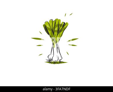 Collezione di vettori di arte lineare di verdure disegnate a mano, Illustrazioni botaniche di contorni di verdure fresche, Elementi floreali minimalisti, Cibo decorativo Illustrazione Vettoriale