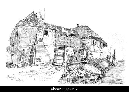 Retro di un vecchio cottage, Eastry, Kent, schizzo di George Charles Haite dal Studio Magazine volume 25 del 1902 Foto Stock