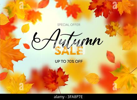 Banner di vendita autunnale con foglie colorate Illustrazione Vettoriale