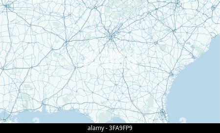 Mappa vettoriale minimalista moderna della geografia dello stato della Georgia, Atlanta, Savannah, Blue Ridge, costa, rete stradale per poster stampati, arte murale, decorazione per la casa. Illustrazione Vettoriale
