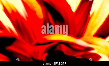 Immagine astratta con vivaci tonalità rosse e gialle e accenti scuri. Forme sfocate simili a fiamme creano un'immagine dinamica ed energica. Foto Stock