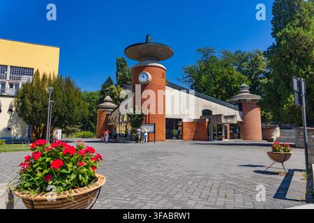 Vrnjacka Banja, Serbia – 15 agosto 2026: Sorgente minerale termale Topla Voda, uno dei monumenti più riconoscibili e simboli iconici della stazione termale Foto Stock