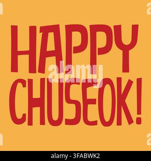 Illustrazione vettoriale tipografica rossa Chuseok felice su sfondo giallo Illustrazione Vettoriale