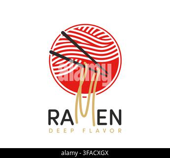 Icona di noodles ramen asiatici con bacchette nere Illustrazione Vettoriale