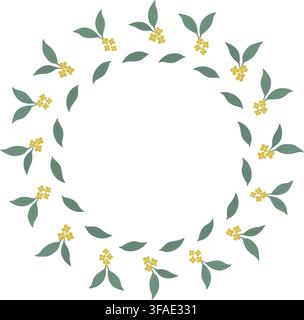 Cornice circolare a forma di ghirlanda di Osmanthus Bordo Biglietto festivo del Festival di Mezza Autunno Design piatto Spazio libero Modello. Adatto per biglietti di Mezza Autunno o botanici, inviti, poster, etichette, packaging, menu o branding Illustrazione Vettoriale