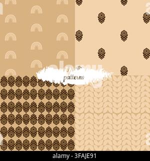 Set di motivi astratti senza cuciture in stile scandinavo con forme organiche ed elementi geometrici in toni neutri caldi. Perfetto per tessuti, interio Illustrazione Vettoriale