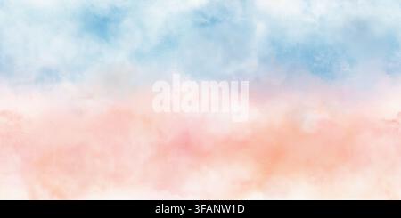 Nuvole rosa sul cielo blu, motivo senza cuciture. Illustrazione digitale acquerello. Delicato sfondo primaverile dell'alba o del tramonto, bianco e pesca soffice Foto Stock