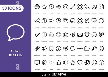 Una raccolta di cinquanta icone in stile outline per il design web e le applicazioni mobili. Illustrazione Vettoriale