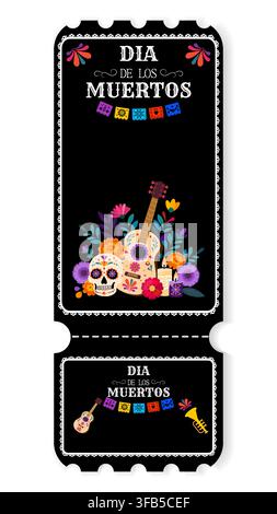 Celebrazione della Vita e della Morte: Rappresentazione artistica del Dia de los Muertos con teschio colorato, fiori ed elementi musicali in un tema festoso Illustrazione Vettoriale