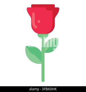 Icona di un fiore di rosa rossa che simboleggia l’amore, il romanticismo e occasioni speciali come San Valentino e anniversari in stile flat design Illustrazione Vettoriale