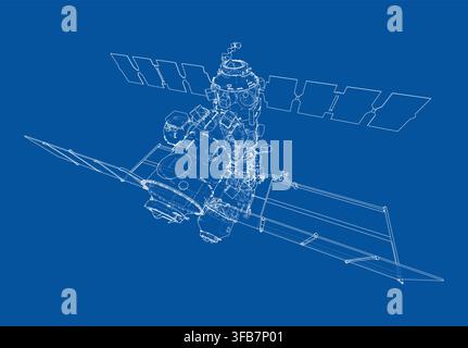 Prospetto di un veicolo spaziale in orbita. Vettore Illustrazione Vettoriale