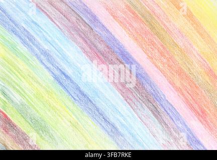 Sono visibili bande diagonali di vari colori, tra cui verde, blu, viola, rosa, arancione e giallo. La trama è coerente con quella di una matita colorata Foto Stock
