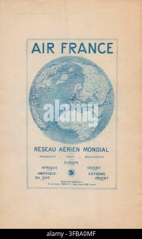 Una pubblicità per la rete aerea globale di Air France, con tratte verso Europa, Africa, Sud America e il Medio Oriente, con informazioni di contatto per il direttore commerciale a Parigi, da un programma del 1936 per il Cirque de Montmartre a Parigi. Foto Stock