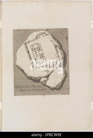 Un piano inciso del 1761 degli antichi bagni romani di Caracalla, noti anche come Thermae Antoninianae, a Roma, Italia. Foto Stock