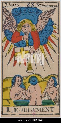 Una stampa di una carta dei tarocchi della fine del XIX secolo che raffigura "Le Jugement", un'incisione tratta da un mazzo di tarocchi. Foto Stock