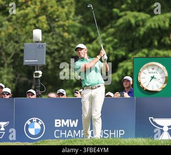 St. Louis, Missouri, USA. 23 AGOS 2026: Rory McIlroy dell’Irlanda del Nord parte dal 13° tee durante l’ultima tornata del BMW Championship al Bellerive Country Club di St. Louis, Missouri. Roman Puno/CSM Credit: Cal Sport Media/Alamy Live News Foto Stock