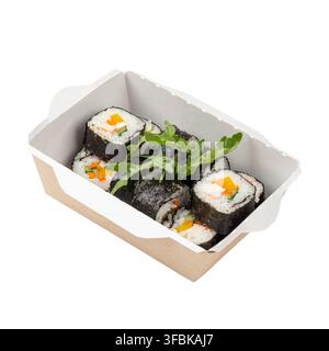 Rotoli di sushi futomaki vegetariani in scatola di carta Foto Stock