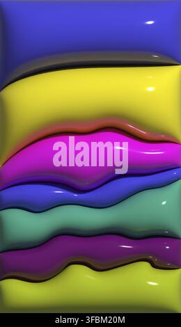 Sfondo astratto multicolore di forme curve, texture liscia con glitter, forme gonfiate. illustrazione del rendering 3d. Foto Stock