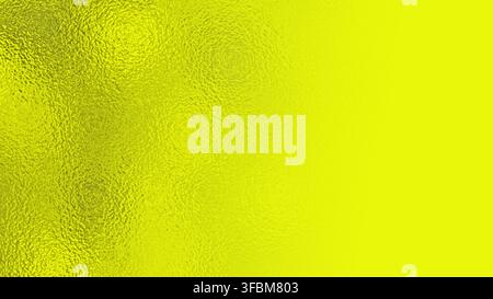 Texture in lamina metallica giallo limone vibrante che sfuma in uno spazio negativo liscio a destra. Sfondo astratto sfumato lucido Foto Stock