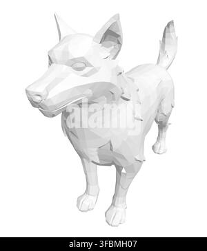 Un cane poligonale stilizzato composto da forme geometriche colorate crea un design unico e accattivante su uno sfondo bianco pulito. Illustrazione Vettoriale