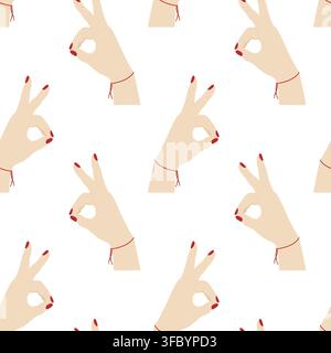 Gesto della mano a forma di viso di coniglio Motivo senza cuciture Design piatto minimalista Sfondo di Mezza Autunno. Illustrazione vettoriale isolata Imballaggio, tessuti, sfondo di cartoleria Carta da imballaggio, stampa tessile Illustrazione Vettoriale