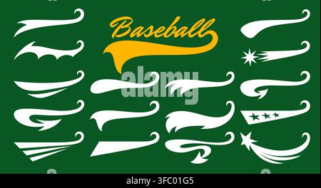 Swoosh sportivo da baseball e code svolazzanti con stelle Illustrazione Vettoriale
