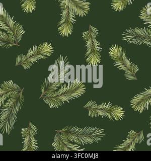 Modello senza cuciture con rami di abete. Sfondo natalizio verde Foto Stock