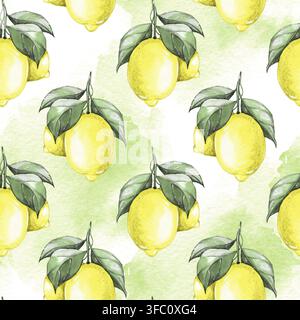 Limoni. Motivo senza cuciture acquerellato 3. Sfondo disegnato a mano Foto Stock