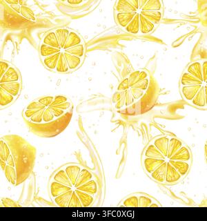 Sfondo di limoni disegnati a mano con schizzi. Motivo senza cuciture di frutta Foto Stock