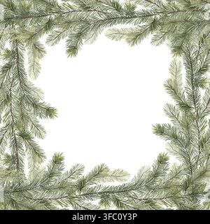 Cornice natalizia con rami di abete. Illustrazione per le vacanze invernali Foto Stock