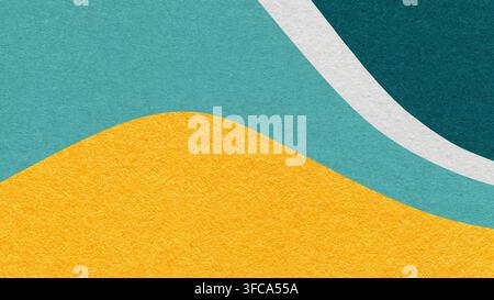 Sfondo di carta testurizzato astratto giallo fluido ondulato a strati con onde curve fluenti ciano-verdi e spazio per la copia per banner. Foto Stock