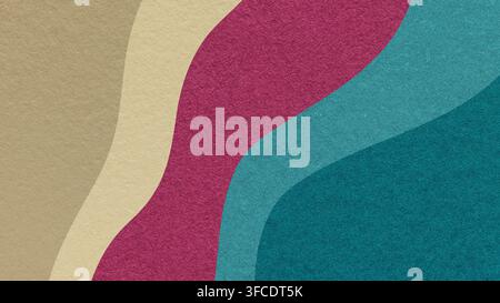 Sfondo di carta astratto fluido ondulato a strati con texture in colori beige, viola e blu verdastro, forme curve fluide per un modello di banner. Foto Stock