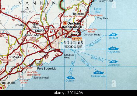 Mappa stradale di Douglas, Isola di Man. Foto Stock