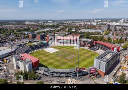 Emirates Old Trafford Cricket Ground, Manchester, Inghilterra, veduta aerea della sede del Lancashire Cricket. Foto Stock