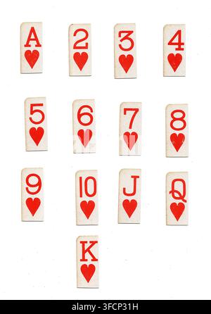 Angoli di carte da gioco vintage nel seme di cuori isolati su uno sfondo bianco. Foto Stock