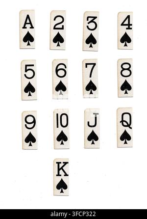 Angoli di carte da gioco vintage nel seme di picche isolati su uno sfondo bianco. Foto Stock
