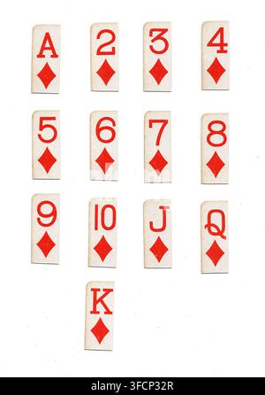 Angoli di carte da gioco vintage nel seme di quadri isolati su sfondo bianco. Foto Stock