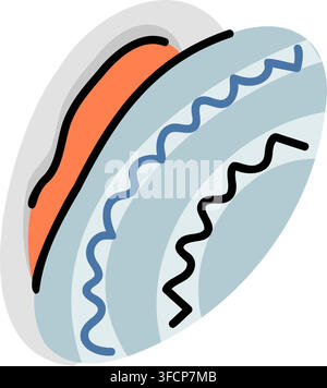 Illustrazione piatta carina di una conchiglia di cozza grigio-blu chiusa isolata su sfondo bianco per il design di frutti di mare e la decorazione del menu del ristorante Illustrazione Vettoriale