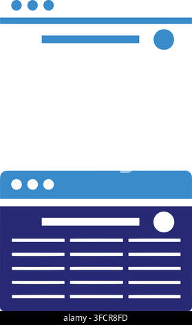 Modello di layout per sito web con navigazione e blocchi di contenuto in blu e blu scuro. Illustrazione Vettoriale