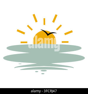 Illustrazione di logo minimale con riflesso del sole e dell'acqua Illustrazione Vettoriale