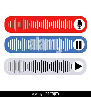 Layout del design dell'interfaccia utente per il lettore di note vocali con microfono e pulsante di pausa Illustrazione Vettoriale