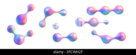 Elementi di metaball liquido con gradienti e forme fluide astratte colorate, oggetti vettoriali lucidi per interfacce tecnologiche di branding e design creativo moderno Illustrazione Vettoriale